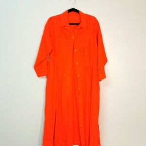 Linen Orange Button-Up Dress or Over Shirt